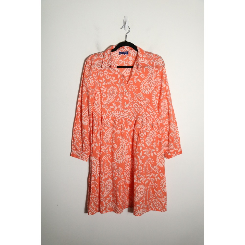 Ro's Garden Paisley Mini Dress Small Orange 100% Cotton Resort Preppy Beach Boho